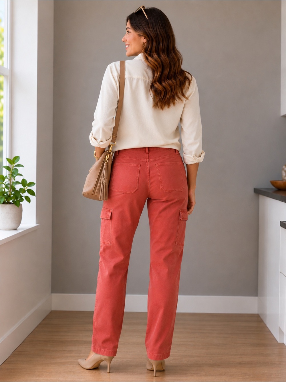 Risen Peach Blossom High-Rise Cargo Jeans Size 7/28 - Picture 2 of 10